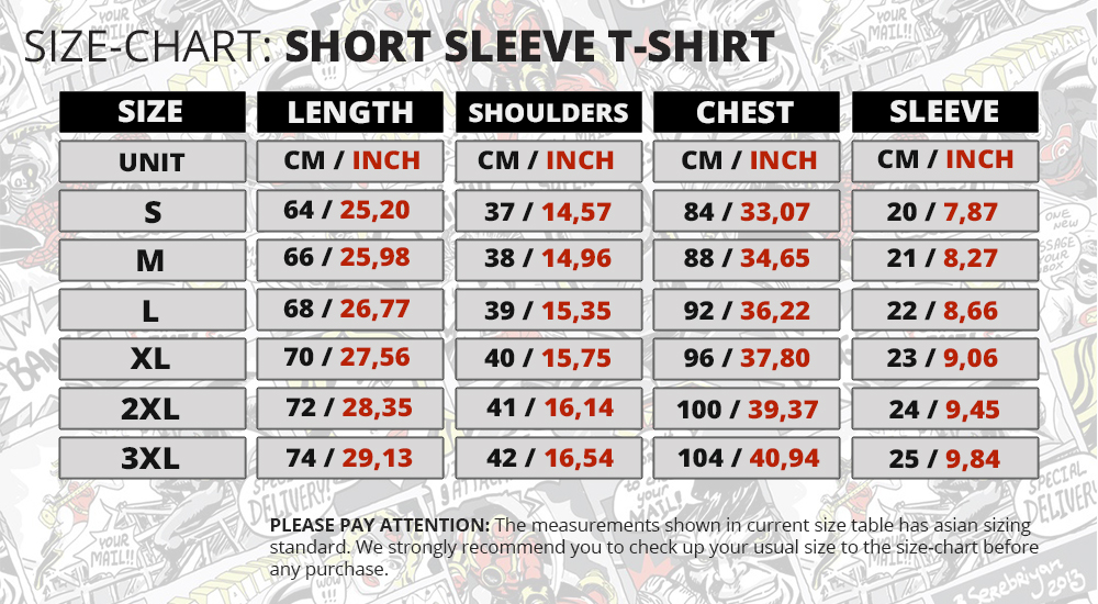 Size Chart Short Sleeve Rashguard