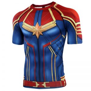 Rashguard Captain Marvel Blue Red Compression tee Idolstore - Merchandise and Collectibles Merchandise, Toys and Collectibles