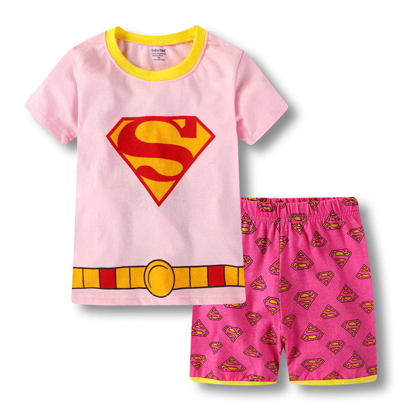 Merchandise Kids T-Shirts Shorts Set Superman Pink Red Edition