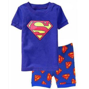 Merch Kids T-Shirts Shorts Set Superman Classic Pattern