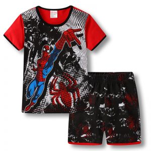 Merch Kids T-Shirts Shorts Set Spider-Man Newspaper Pattern
