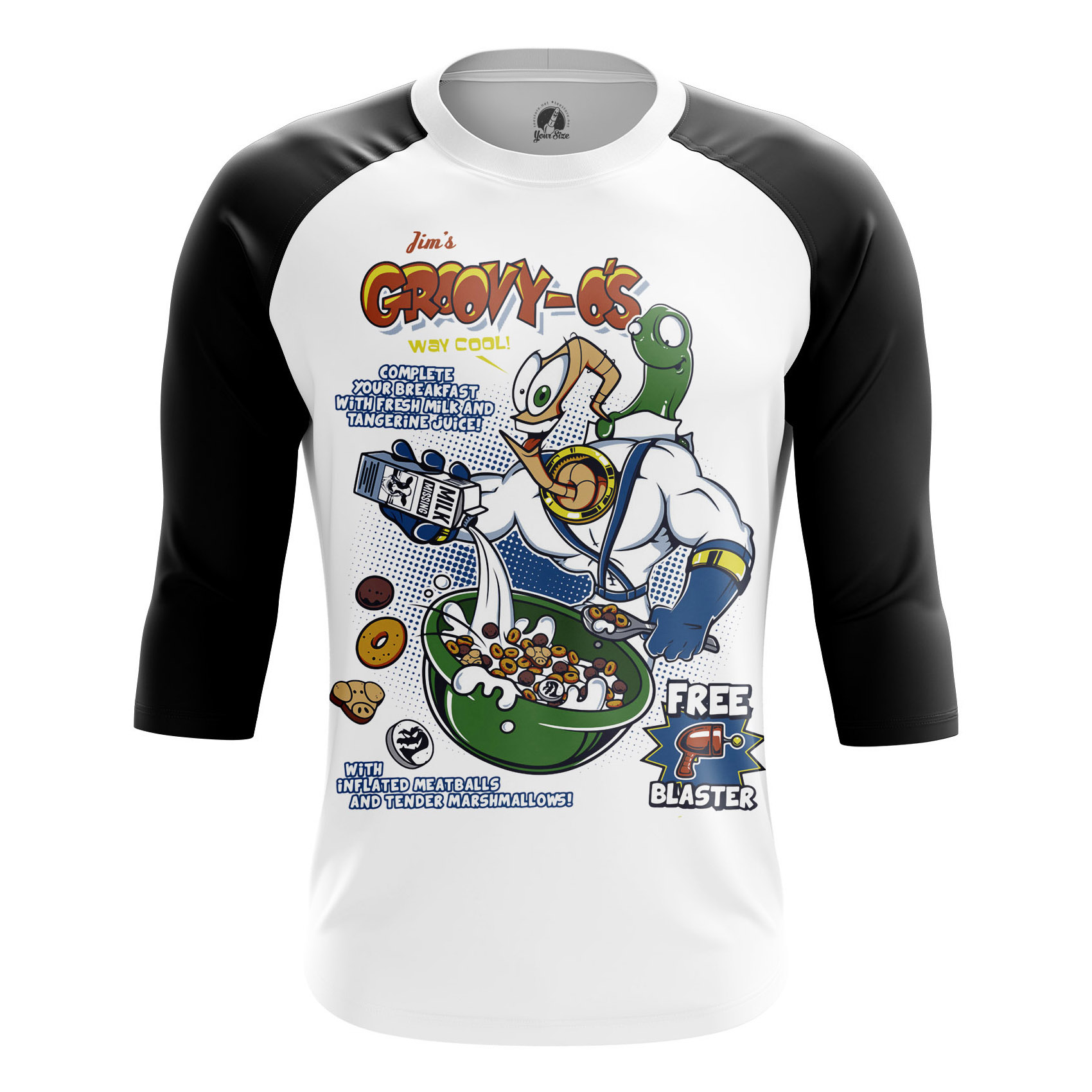 Merchandise Men'S Raglan Jims Cereal Sega Games Earthworm Jim