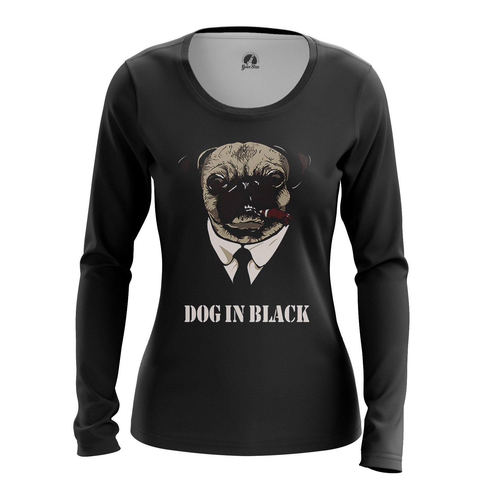 Merch Women'S Long Sleeve Dog In Black Pug Men In Black