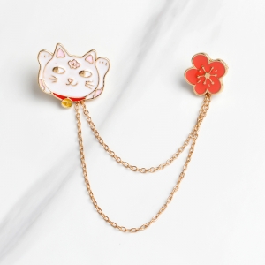 Merchandise Pin Cat With A Red Flower Enamel Brooch