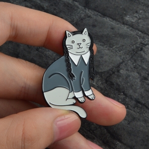 Pin Wednesday Addams Cat enamel brooch Idolstore - Merchandise and Collectibles Merchandise, Toys and Collectibles