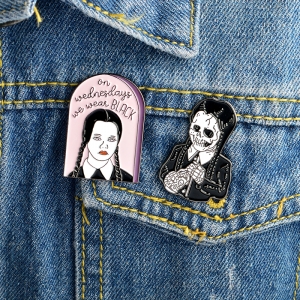 Pin We Wear Black Wednesday Addams enamel brooch Idolstore - Merchandise and Collectibles Merchandise, Toys and Collectibles