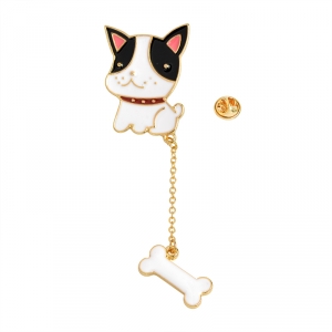 Merchandise Pin Puppy With A Bone White Enamel Brooch