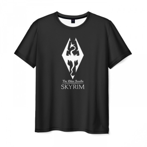 Merch Men'S T-Shirt Elder Scrolls Skyrim Logo Black Tee