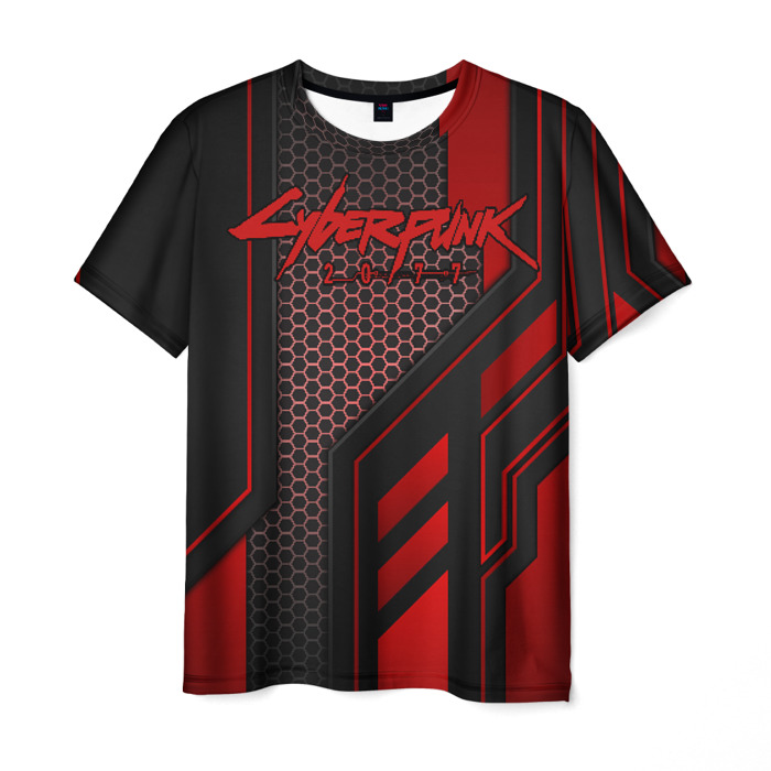 Merch Men T-Shirt Cyberpunk 2077 Red Grid Hex