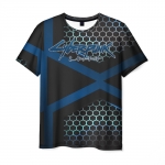 Merch Men T-Shirt Cyberpunk 2077 Blue Cross