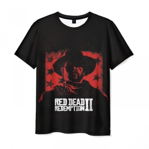 Merchandise Men'S T-Shirt Red Dead Redemption Portrait Black Print