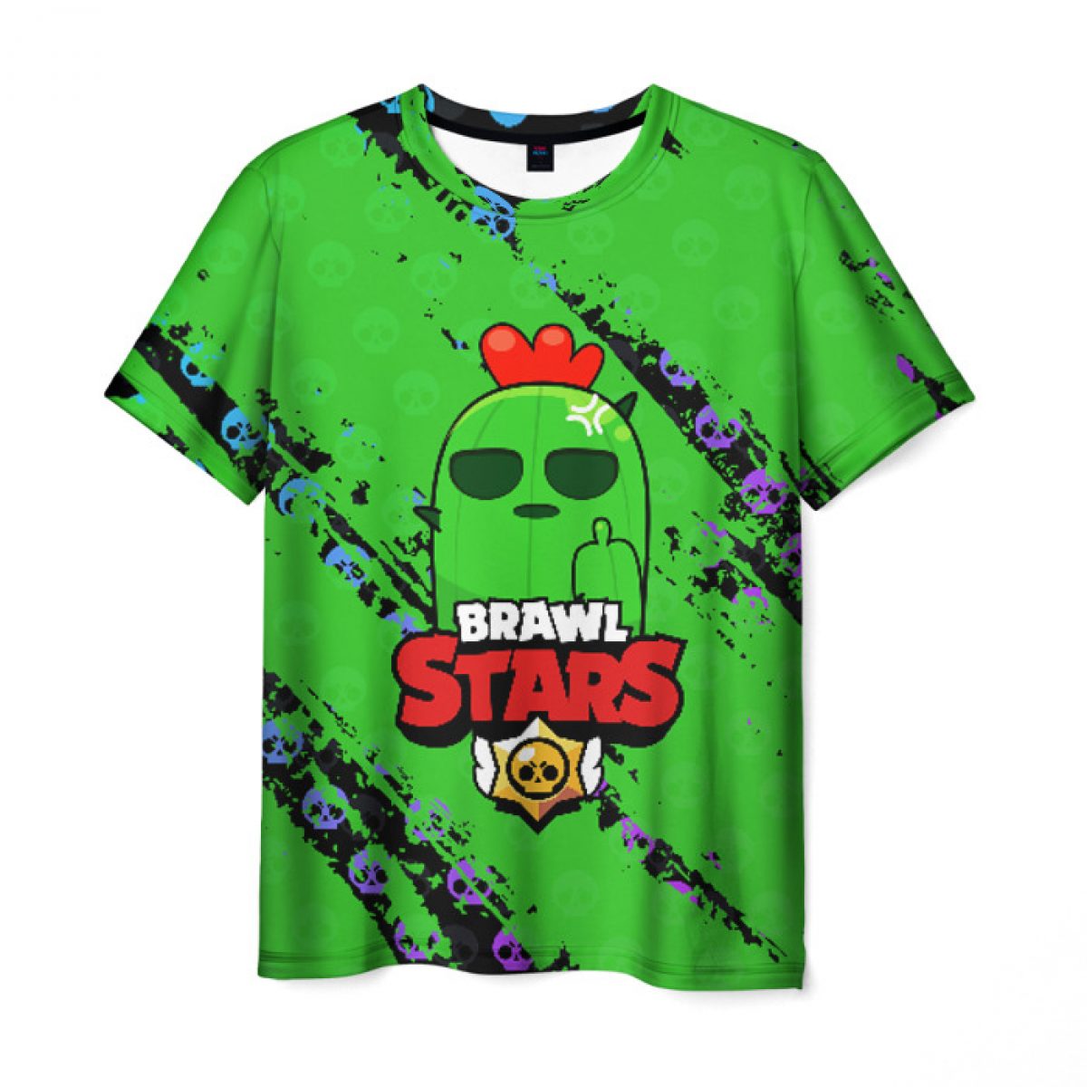 Buy Men S T Shirt Green Print Text Brawl Stars Idolstore - brawl stars green skull