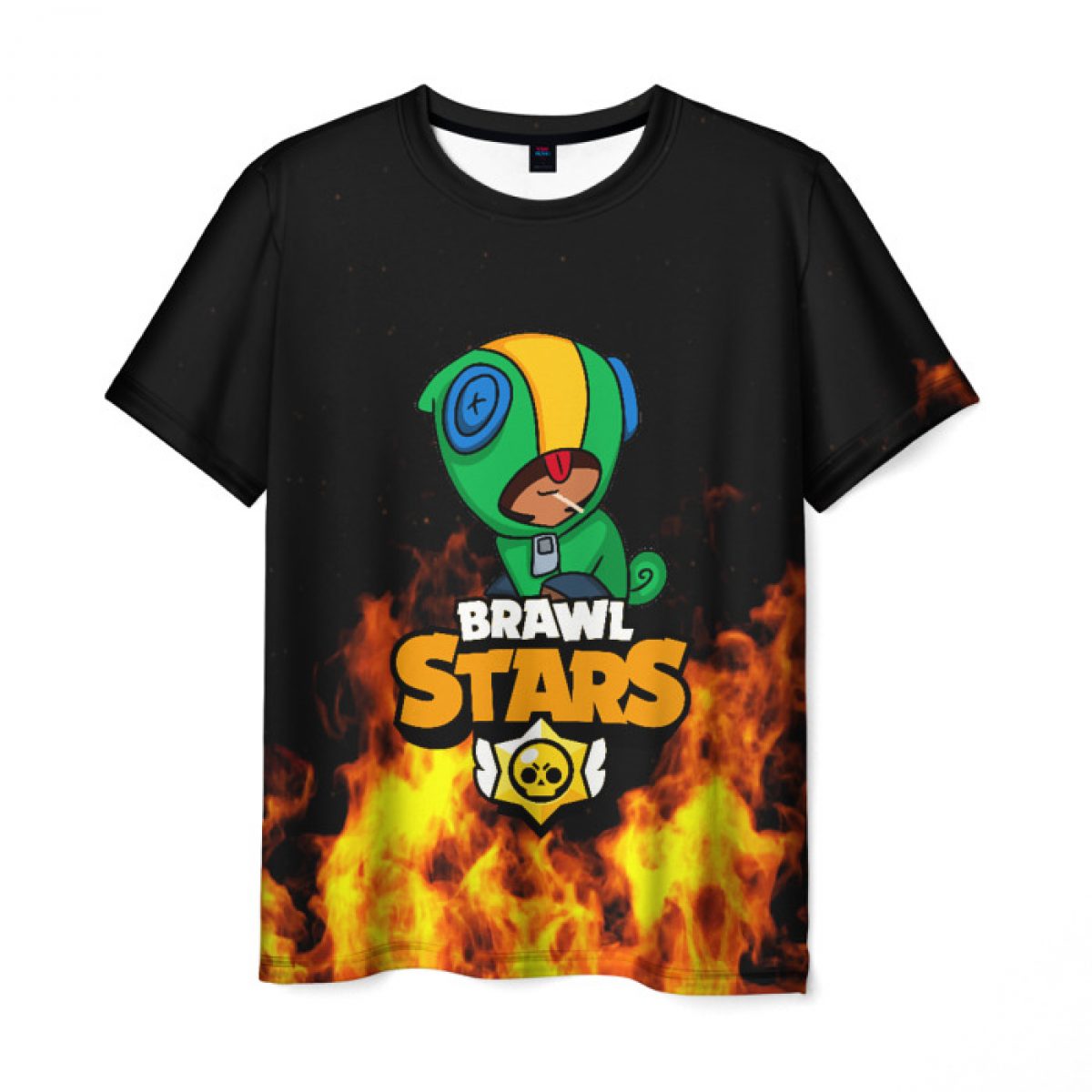 Buy Men S T Shirt Black Fire Brawl Stars Leon Idolstore - whiteblack gaming brawl stars