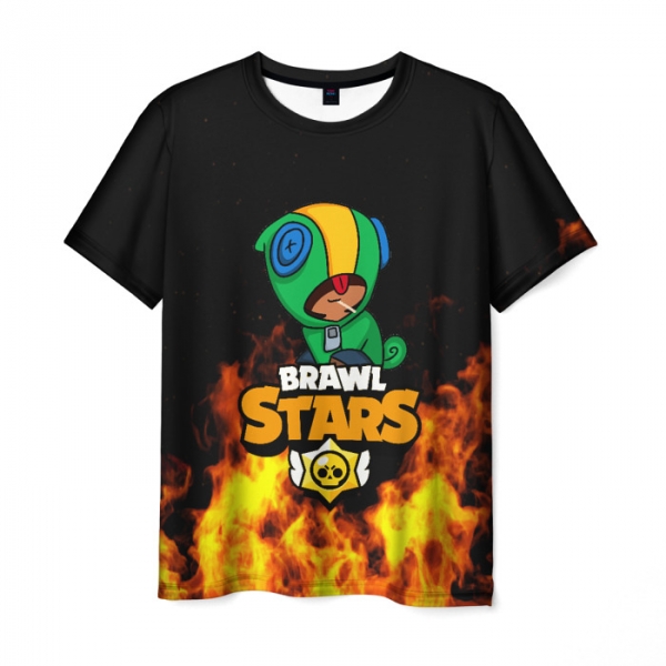 Buy Men S T Shirt Black Fire Brawl Stars Leon Idolstore - brawl stars tshirt leon