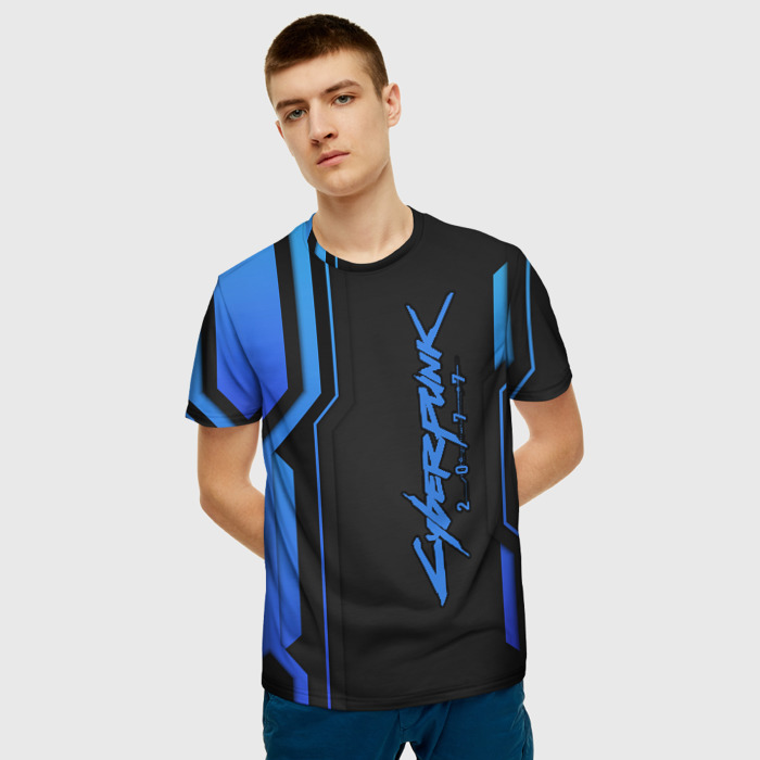 Collectibles Men T-Shirt Cyberpunk 2077 Blue Line