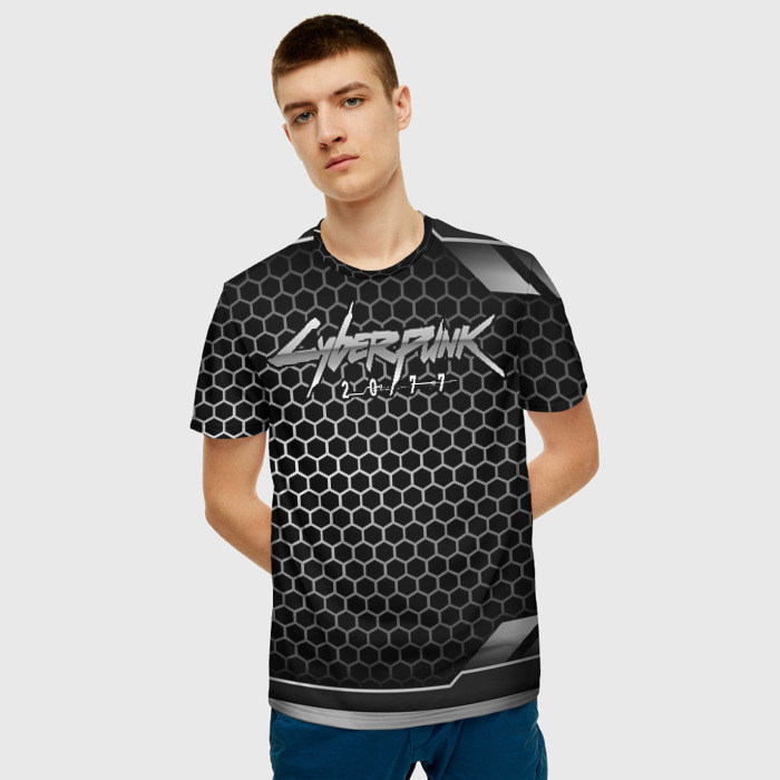 Merchandise Men T-Shirt Cyberpunk 2077 Silver Grid
