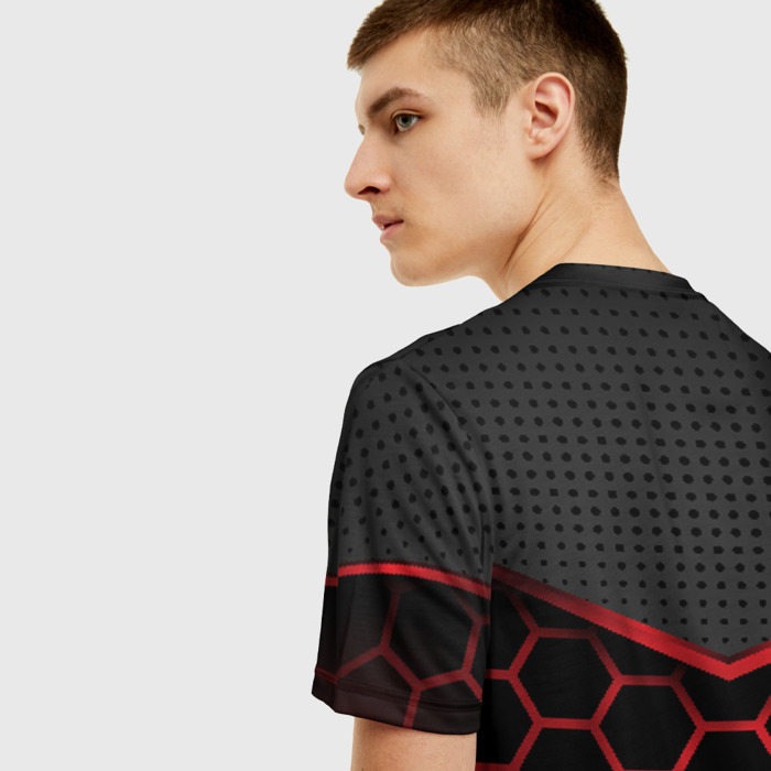 Merch Men T-Shirt Metro 2033 Exodus Red Hexagon Pattern