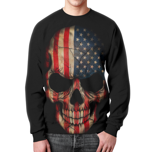 Merch Sweatshirt Us Flag Skull Art Skeleton