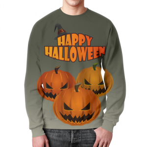 Collectibles Sweatshirt Text Happy Halloween Pumpkin Gray