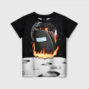 Merchandise Black Kids T-Shirt Among Us Fire