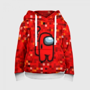 Merchandise Red Pixel Kids Hoodie Among Us 8Bit