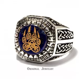 Buy bear paw slavic signet ring lapis lazuli bear paw silver 925 ring