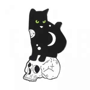 Buy pin night cat and skull enamel brooch - product collection