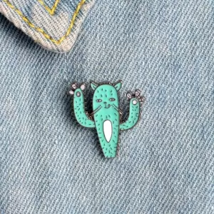 Buy pin cactus cat green enamel brooch - product collection