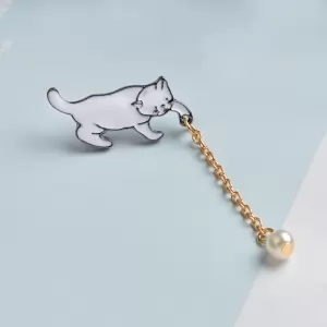 Pin Cat with a bead White enamel brooch Idolstore - Merchandise and Collectibles Merchandise, Toys and Collectibles 2