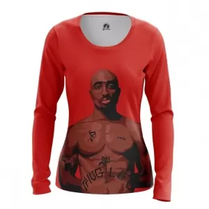 Women’s long sleeve Tupac Shakur Red Print Portait Idolstore - Merchandise and Collectibles Merchandise, Toys and Collectibles 2