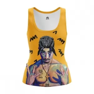 Women’s vest 2pac Shakur Yellow Print Portait top Tank Idolstore - Merchandise and Collectibles Merchandise, Toys and Collectibles 2