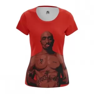 Women’s t-shirt Tupac Shakur Red Print Portait Top Idolstore - Merchandise and Collectibles Merchandise, Toys and Collectibles 2