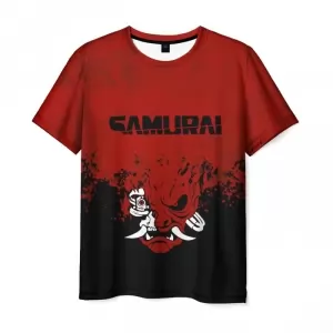 Men’s t-shirt Samurai Cyberpunk 2077 red text print Idolstore - Merchandise and Collectibles Merchandise, Toys and Collectibles 2